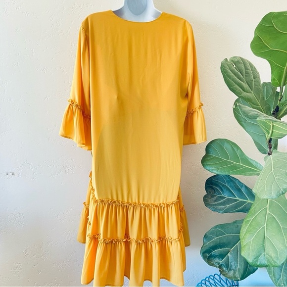 Final Sale!!! KAREN KANE Marigold V-Neck Ruffled High Low Tiered Dress M USA - Picture 4 of 11